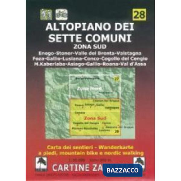 Altopiano dei Sette Comuni. Zona sud 1:30.000 1cm300m. Carta dei sentieri a piedi, mountain bike e nordic walking