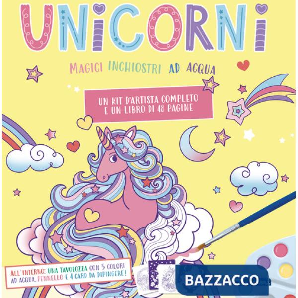 Unicorni. Magici inchiostri ad acqua. Scatola craft. Con 4 card da dipingere. Con pennello. Con tavolozza con 5 boccette di inch