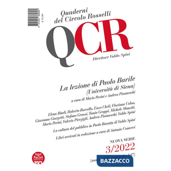 QCR. Quaderni del Circolo Rosselli (2022). Vol. 3: La lezione di Paolo Barile (Università di Siena)
