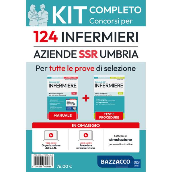 Kit completo del concorso per 124 infermieri. SSR Umbria. Con software di simulazione. Con video lezioni. Con video-corso