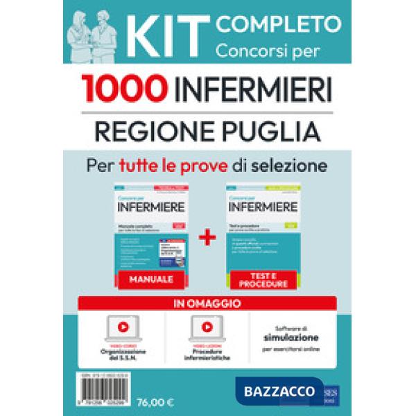 Kit completo Concorso per 1000 infermieri Regione Puglia. Manuale e test. Con software di simulazione, video-lezioni procedure, 