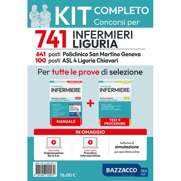 Kit completo del concorso per 741 Infermieri Regione Liguria. Manuale, test, Video-lezioni procedure infermieristiche. Con softw
