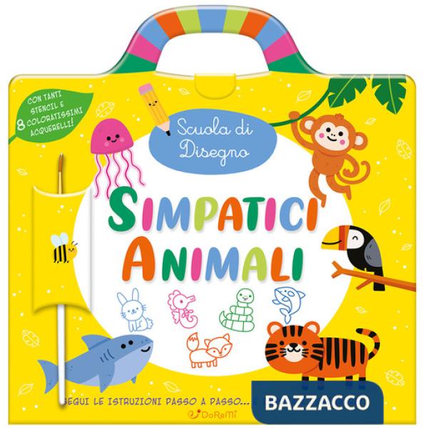 Simpatici animali. Scuola di disegno. Ediz. a spirale. Con 8 acquerelli. Con pennello. Con stencil
