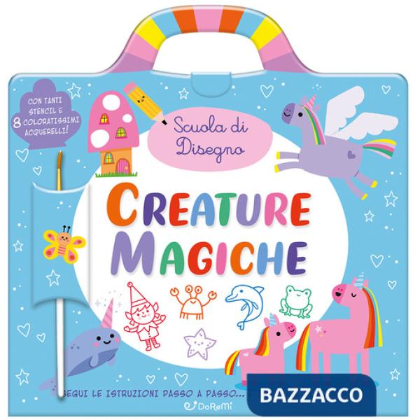 Creature magiche. Scuola di disegno. Ediz. a spirale. Con 8 acquerelli. Con pennello. Con stencil