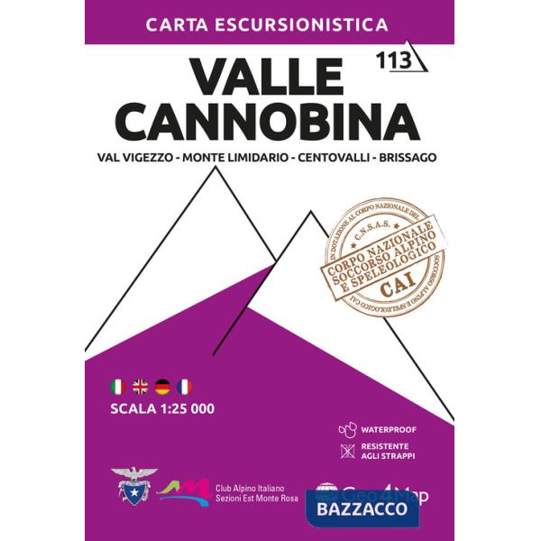 113 Valle Cannobina. Val Vigezzo, Monte Limidario, Centovalli, Brissago 1:25.000. Ediz. multilingue
