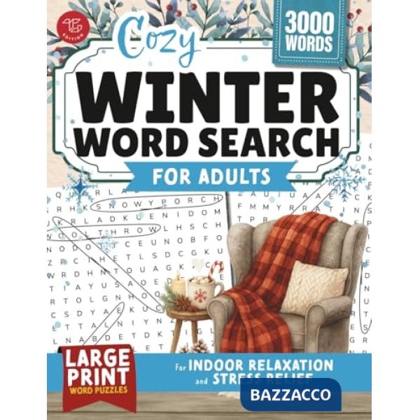 Cozy winter word search for adults. Large print word puzzles for indoor relaxation and stress relief
