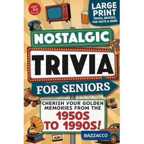 Nostalgic trivia for seniors. Relive your golden memories from the 1950s to 1990s! Large print trivia, fun facts & more